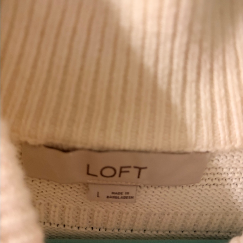 LOFT Cream Ribbed Knit Sweater - Picture 3 of 4